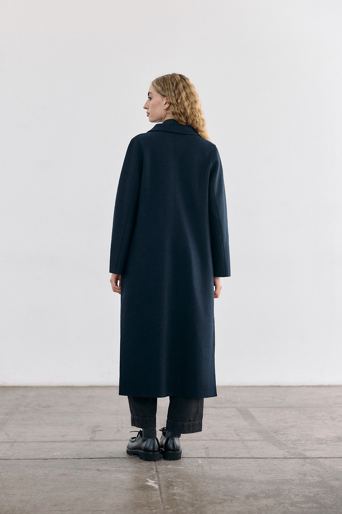 Collared Felted Alpaca/Wool Long Coat - Medianoche