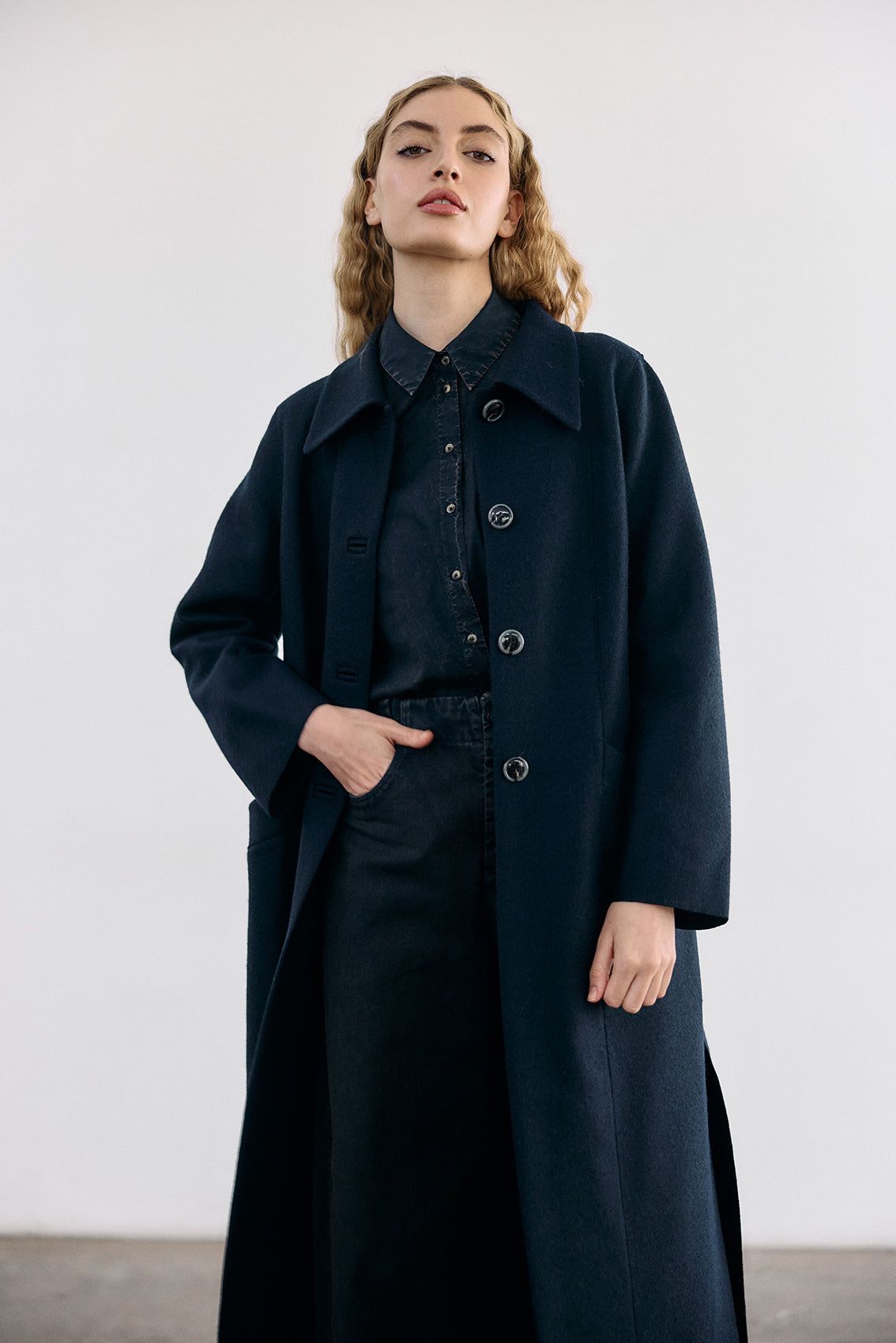 Collared Felted Alpaca/Wool Long Coat
