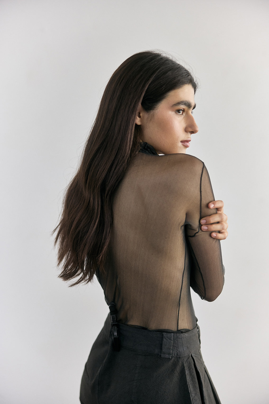 Sheer Silk Long-Sleeve Top - Slate