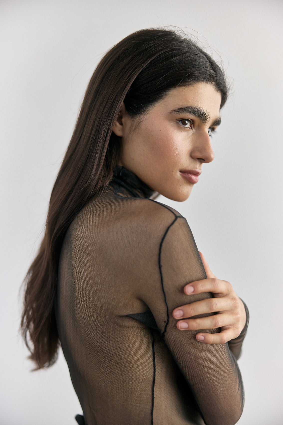 Sheer Silk Long-Sleeve Top - Slate