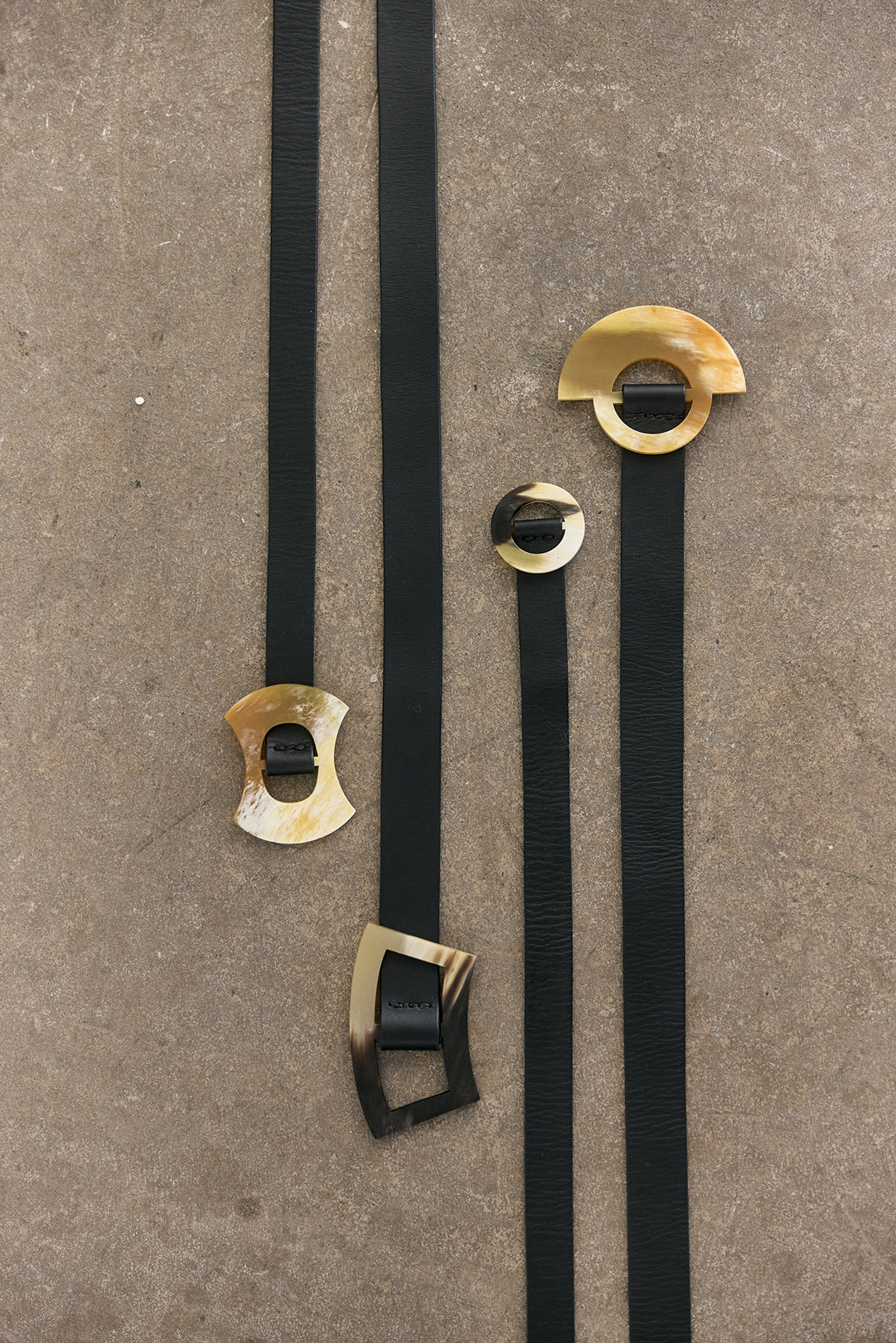 Wide Leather Belt Half-Moon Horn Buckle - Onyx