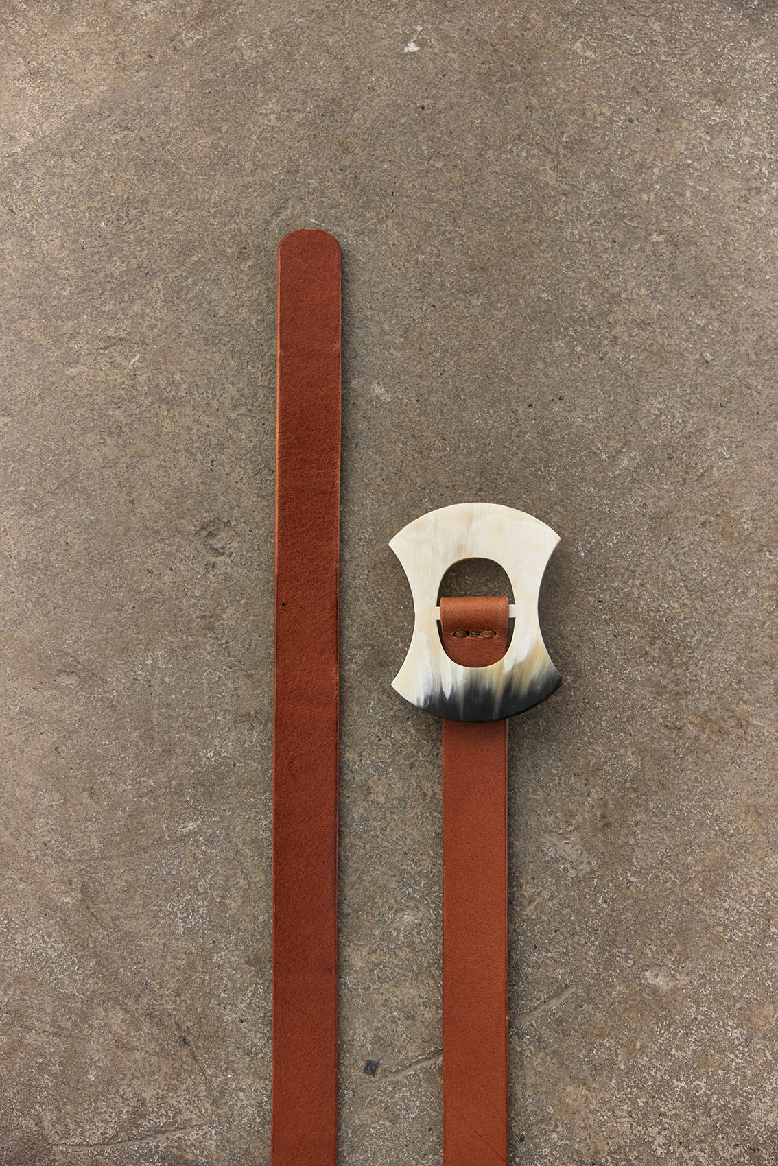 Thin Leather Belt Bow Horn Buckle - Brown
