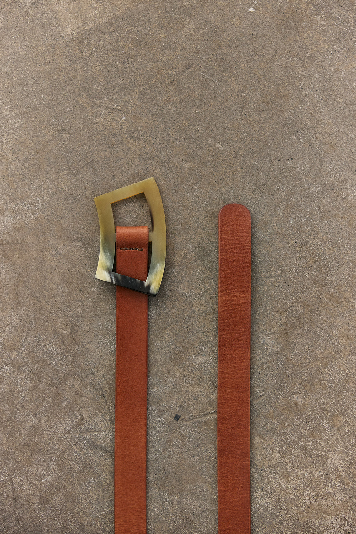 Wide Leather Belt Window Horn Buckle - Brown