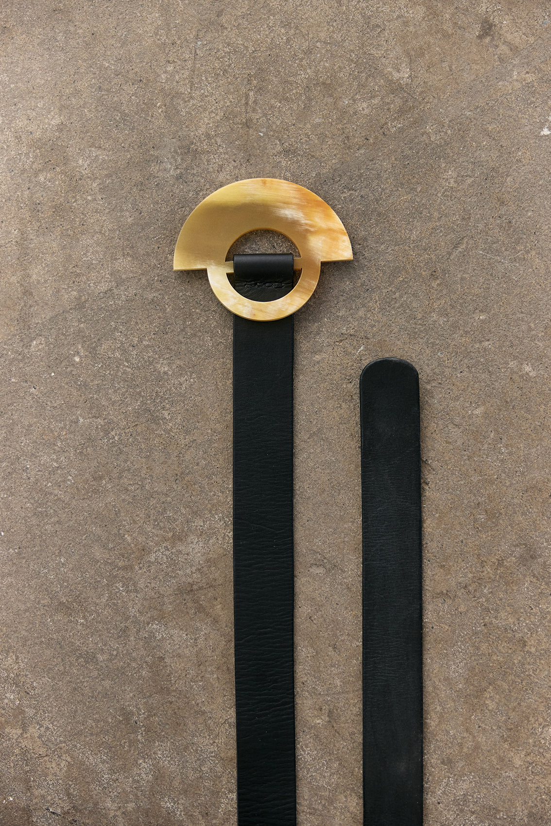 Wide Leather Belt Half-Moon Horn Buckle - Onyx