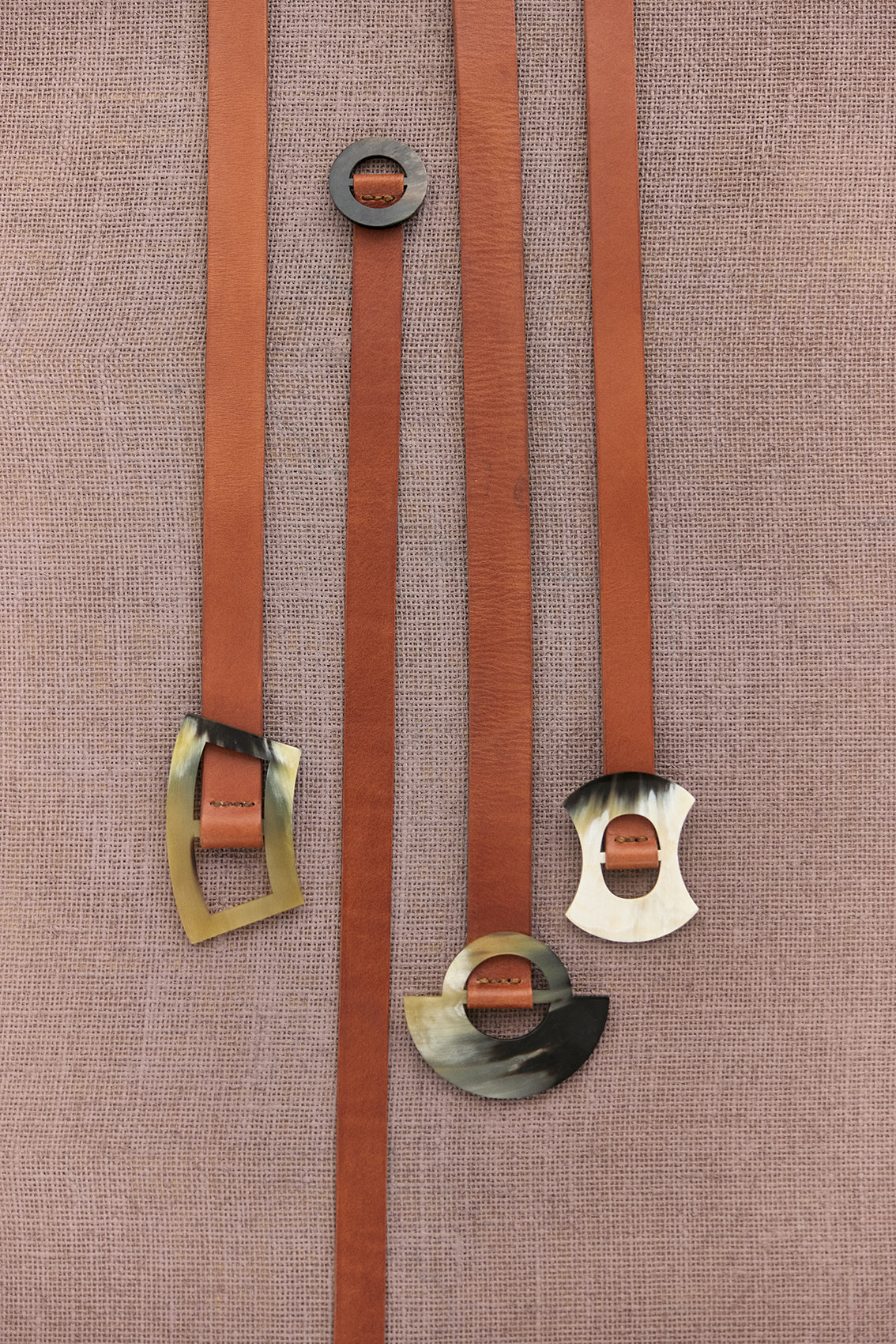 Wide Leather Belt Window Horn Buckle - Brown