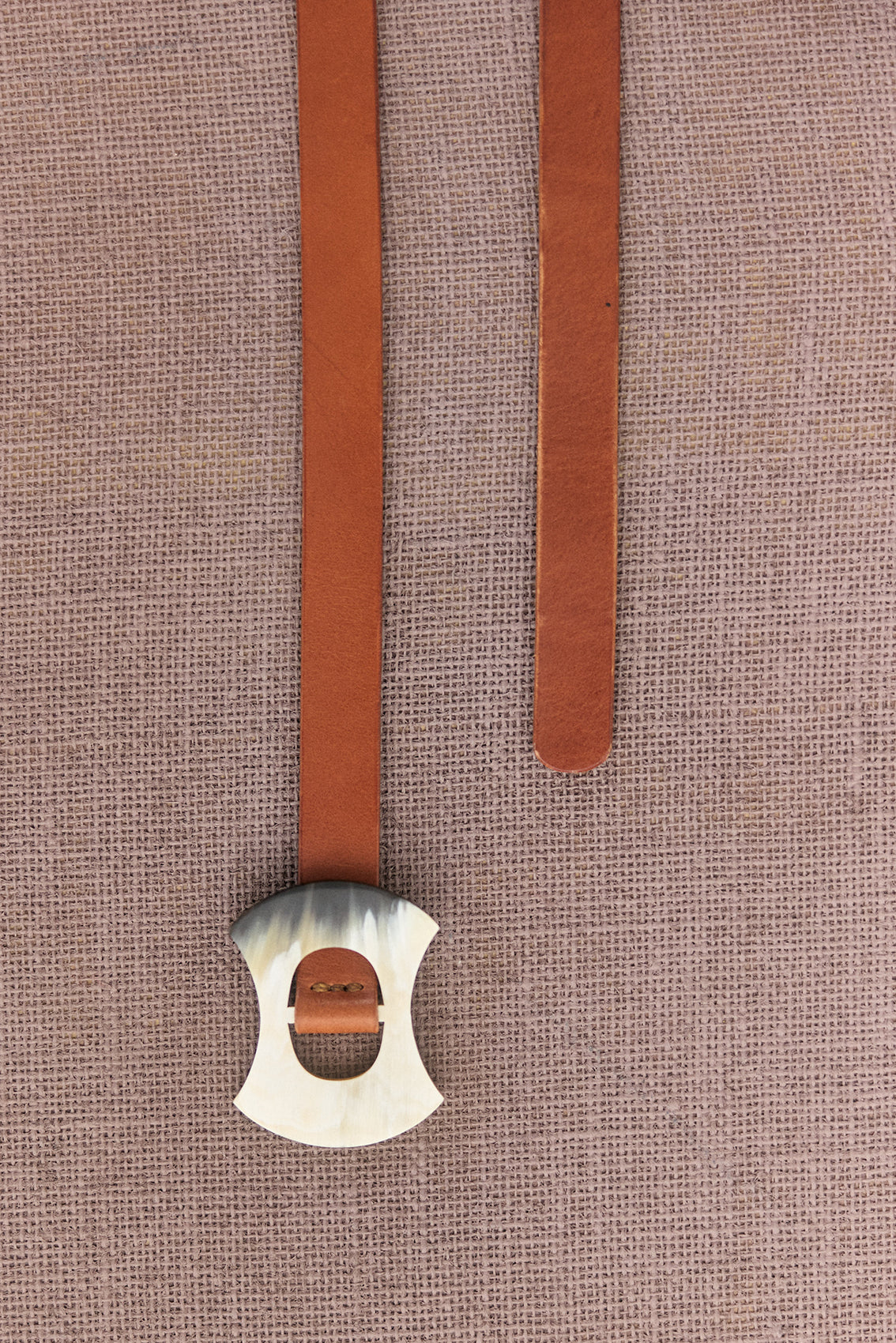 Thin Leather Belt Bow Horn Buckle - Brown
