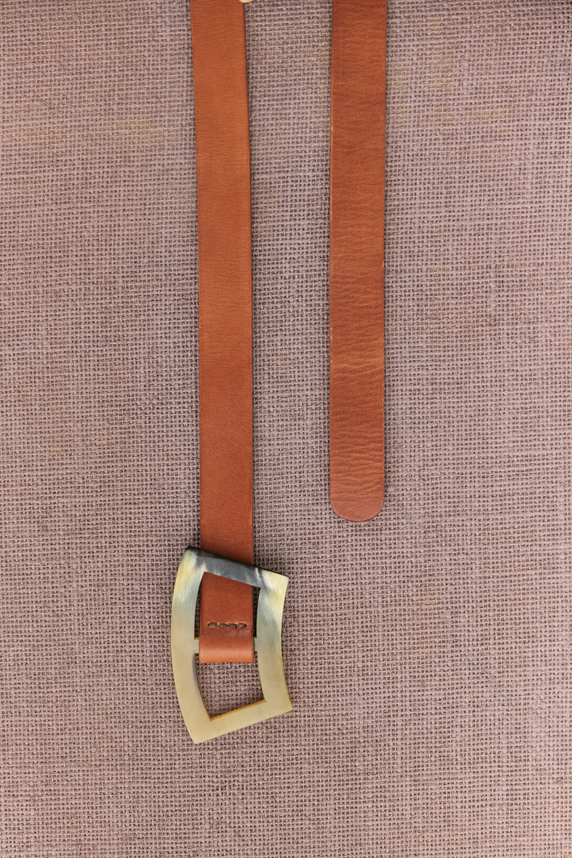 Wide Leather Belt Window Horn Buckle - Brown