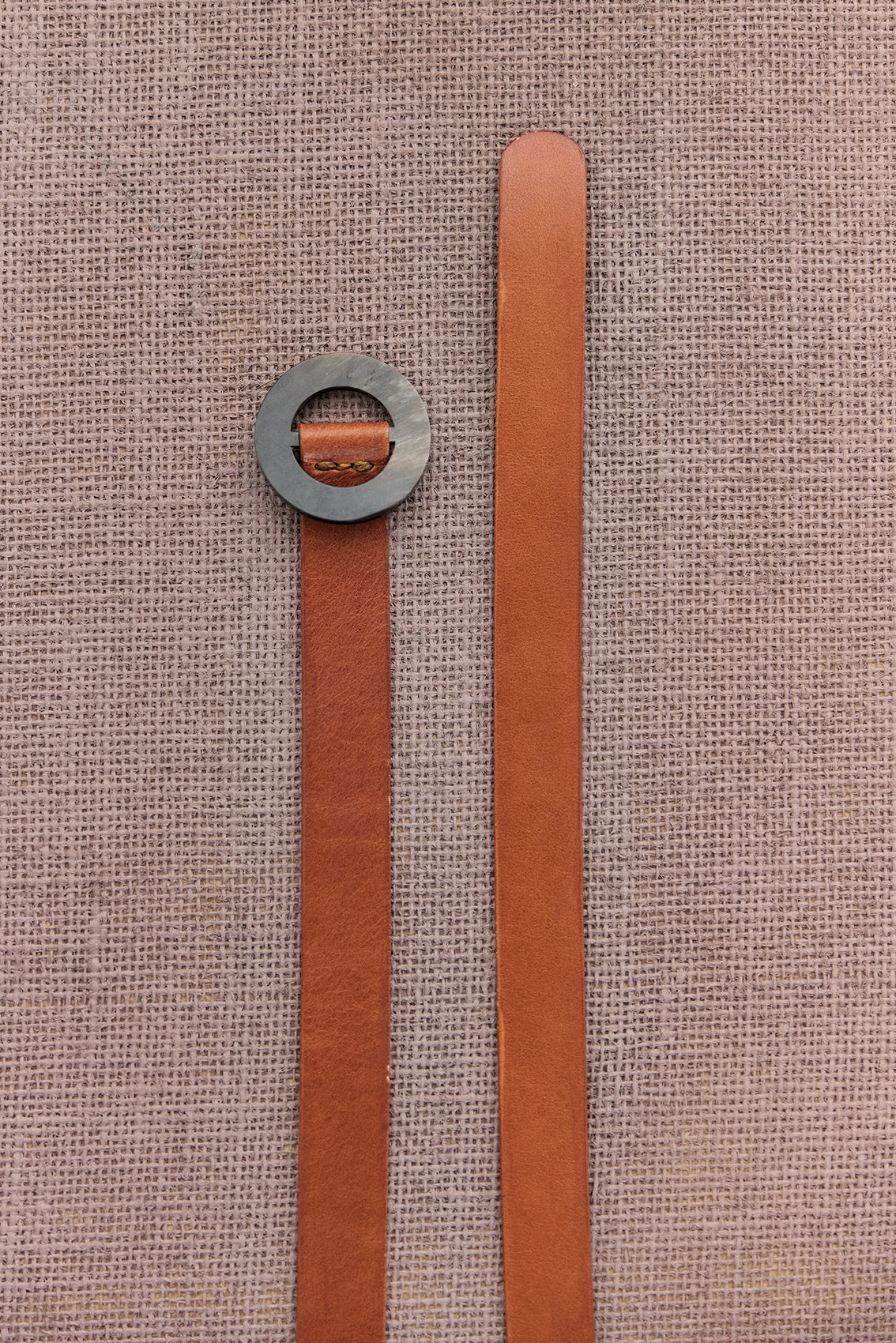 Thin Leather Belt Round Horn Buckle - Brown