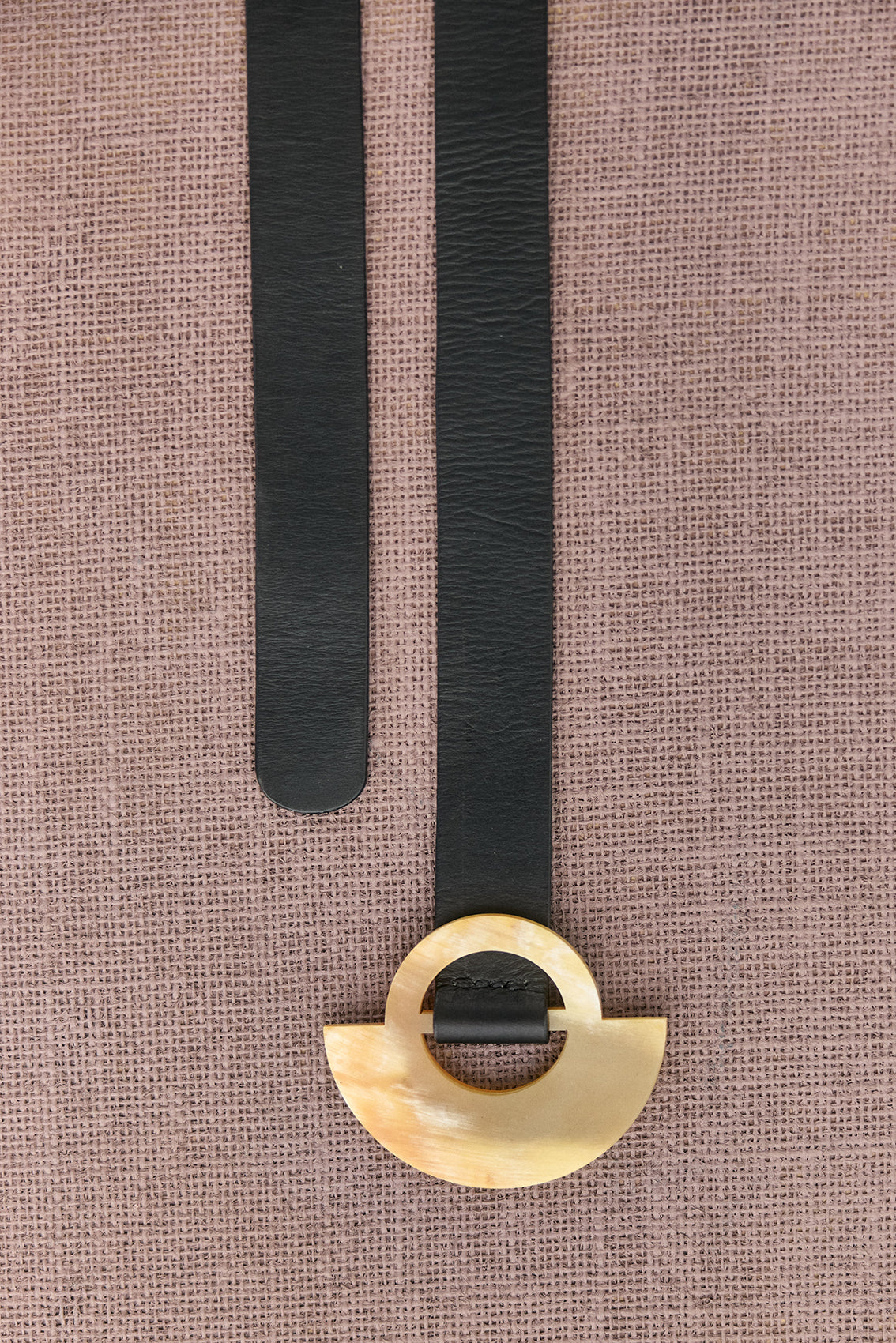 Wide Leather Belt Half-Moon Horn Buckle - Onyx