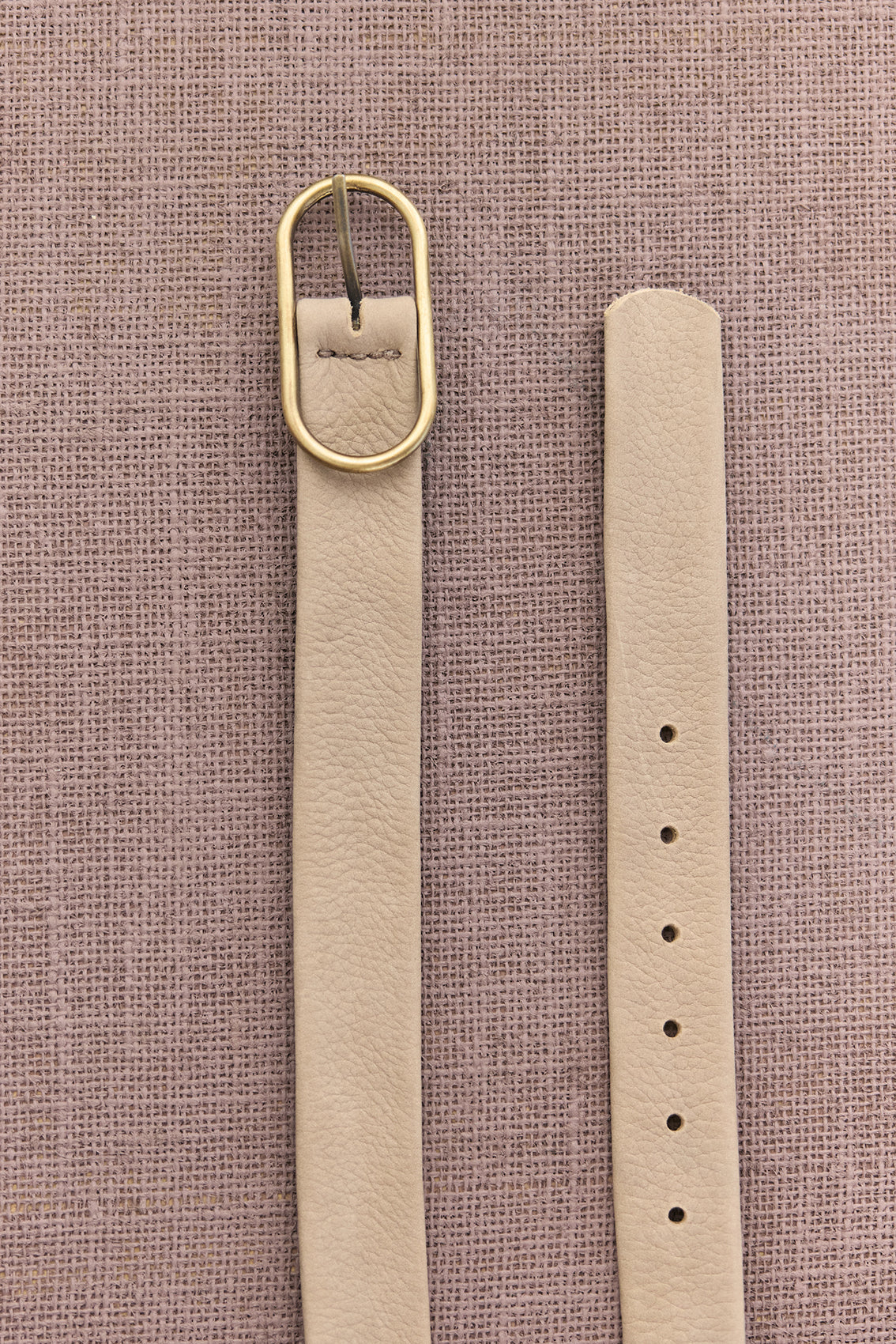 Thin Nubuck Leather Belt - Beige