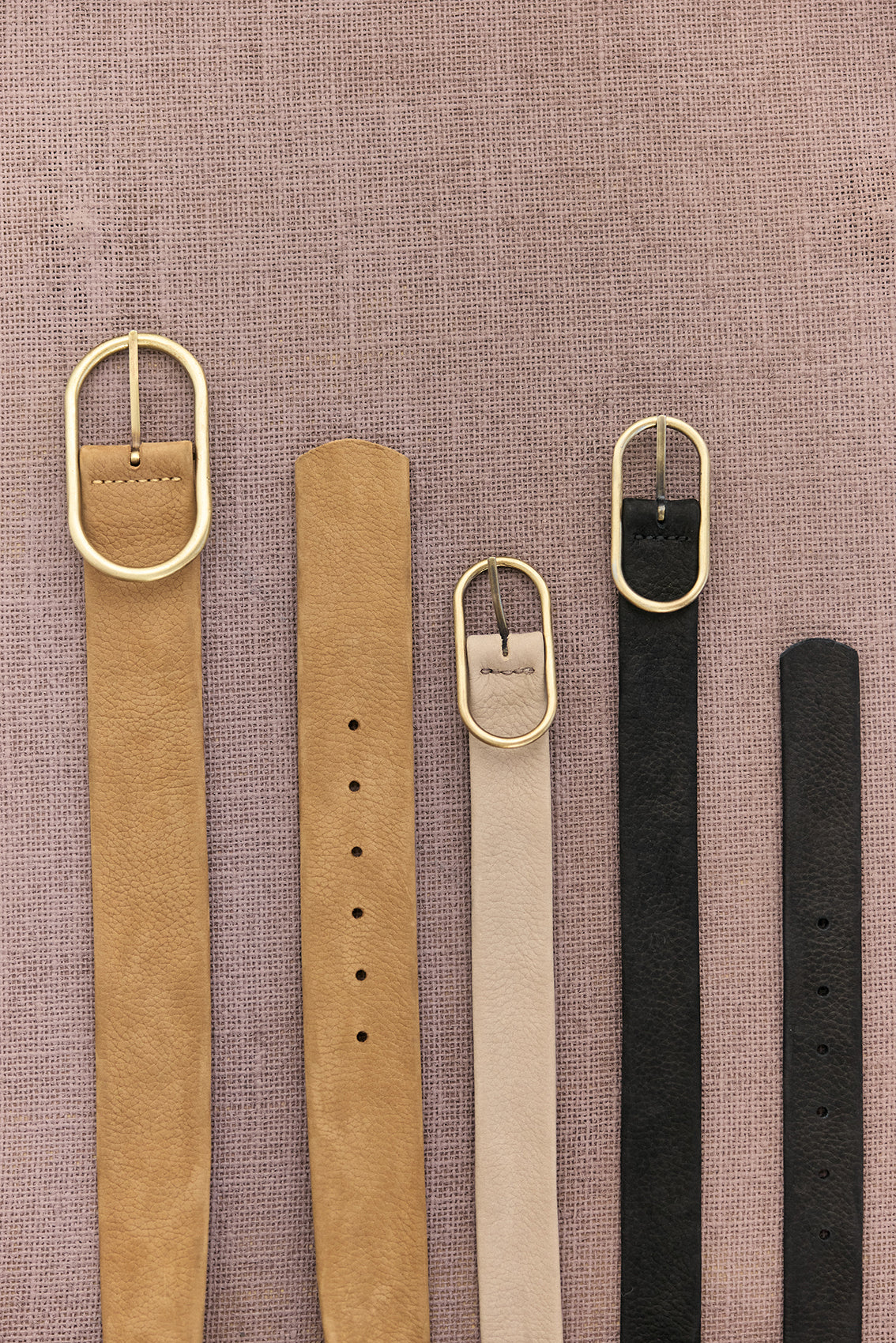 Thin Nubuck Leather Belt - Beige