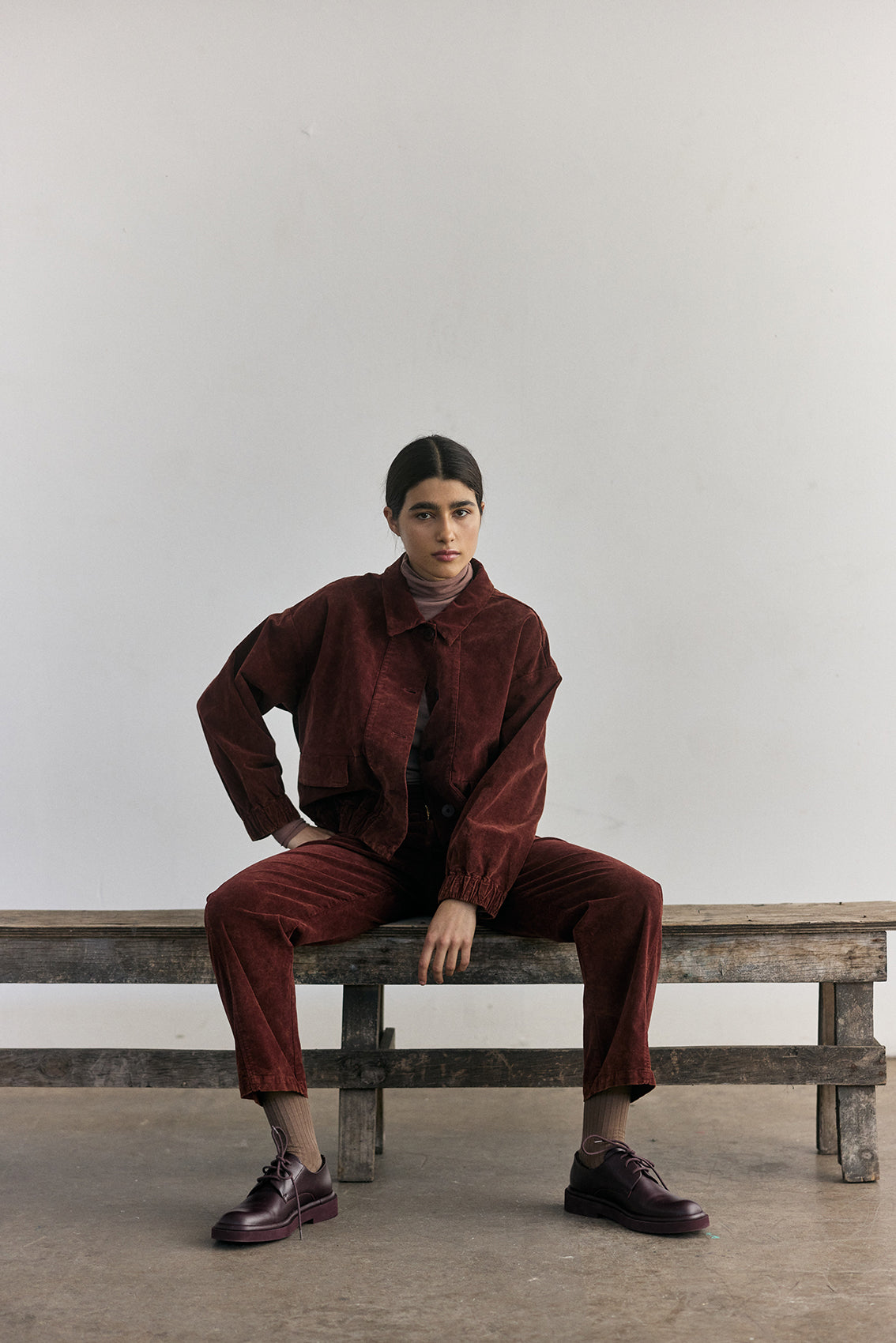 Washed Velvet Cotton Bomber Jacket - Rust