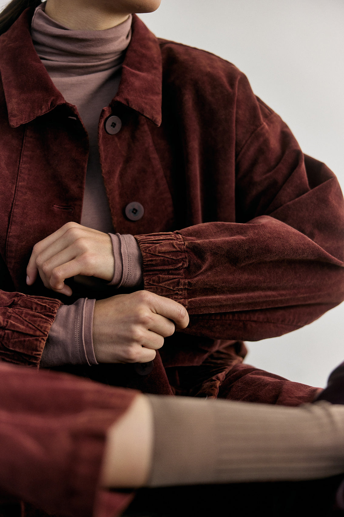 Washed Velvet Cotton Bomber Jacket - Rust