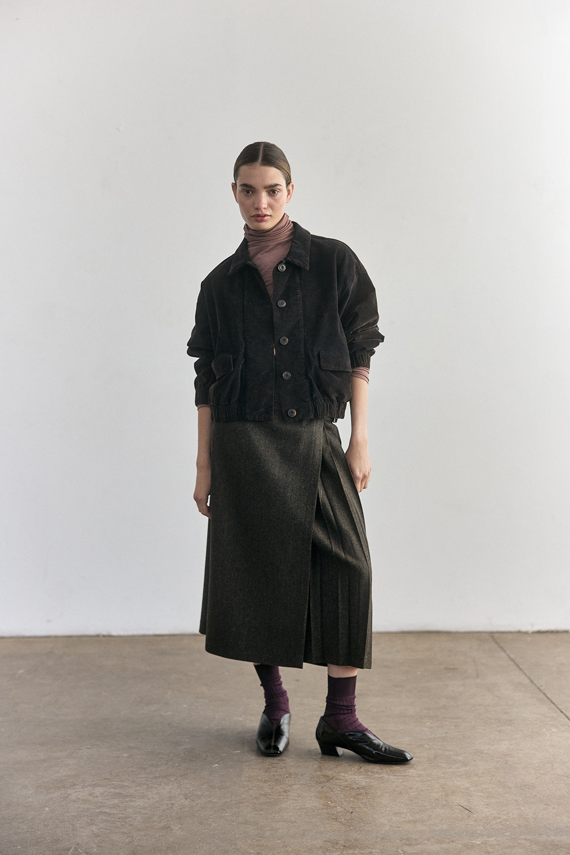 Washed Velvet Cotton Bomber Jacket - Onyx