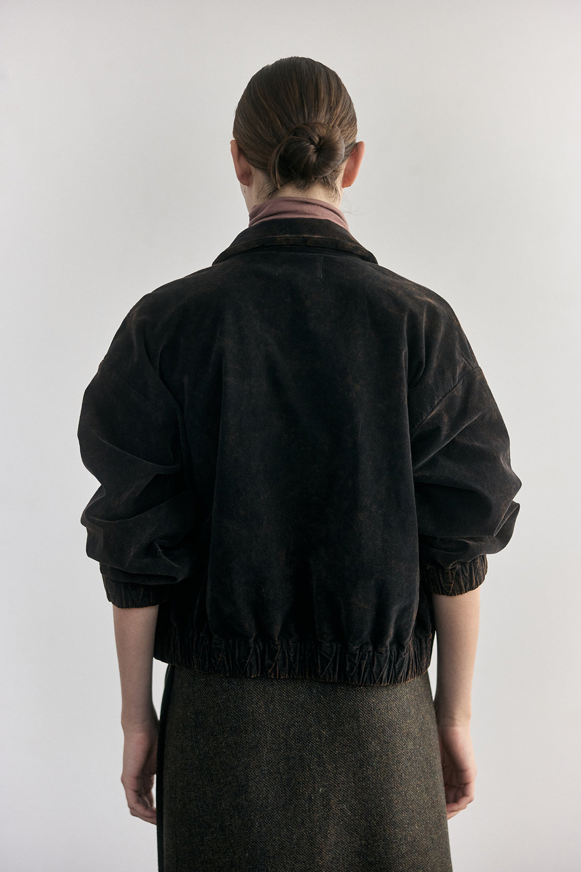 Washed Velvet Cotton Bomber Jacket - Onyx
