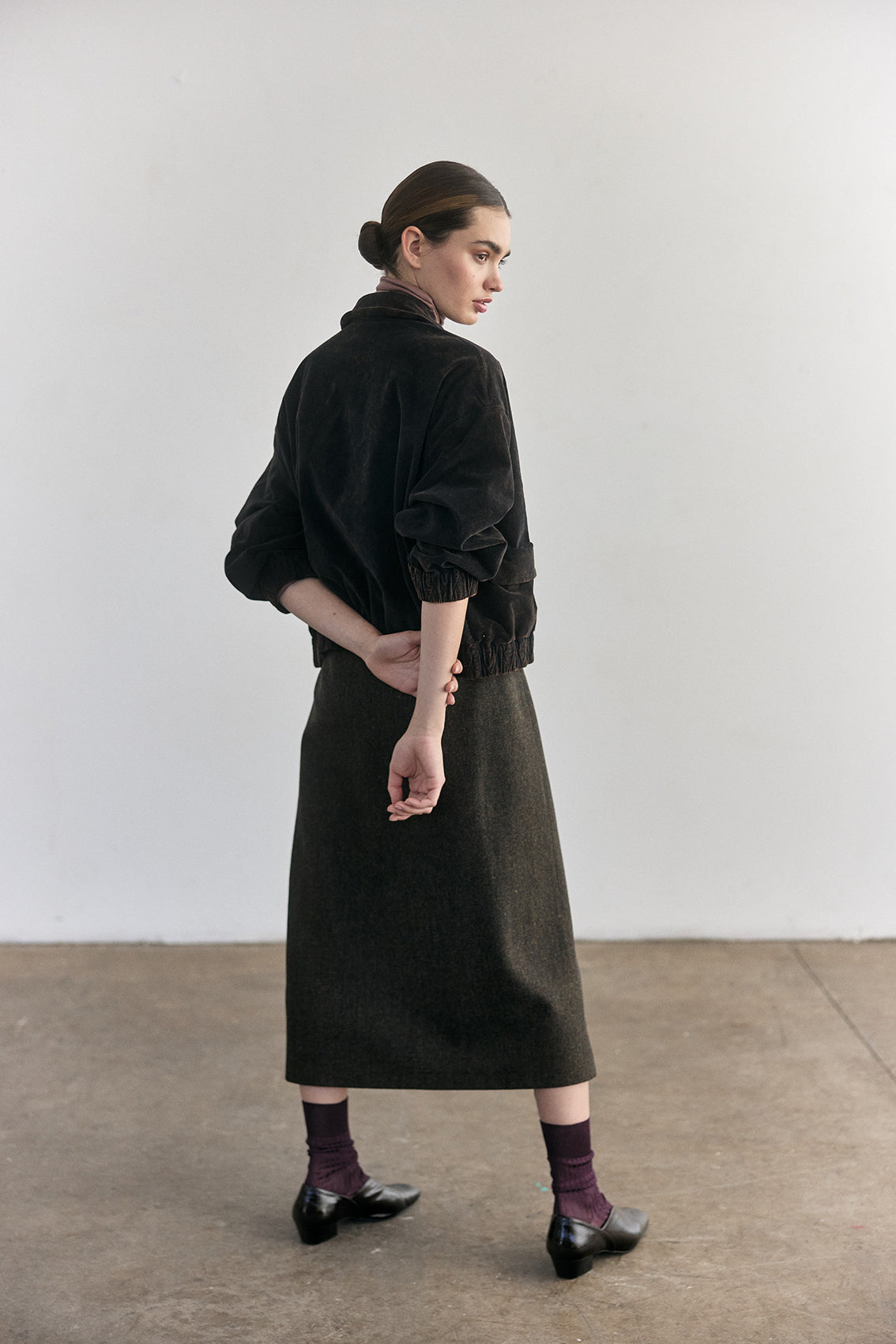 Washed Velvet Cotton Bomber Jacket - Onyx