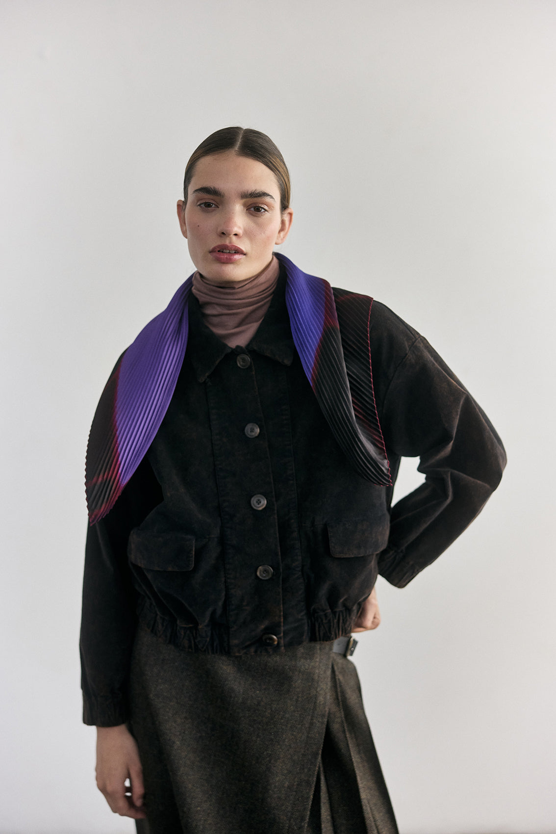 Washed Velvet Cotton Bomber Jacket - Onyx