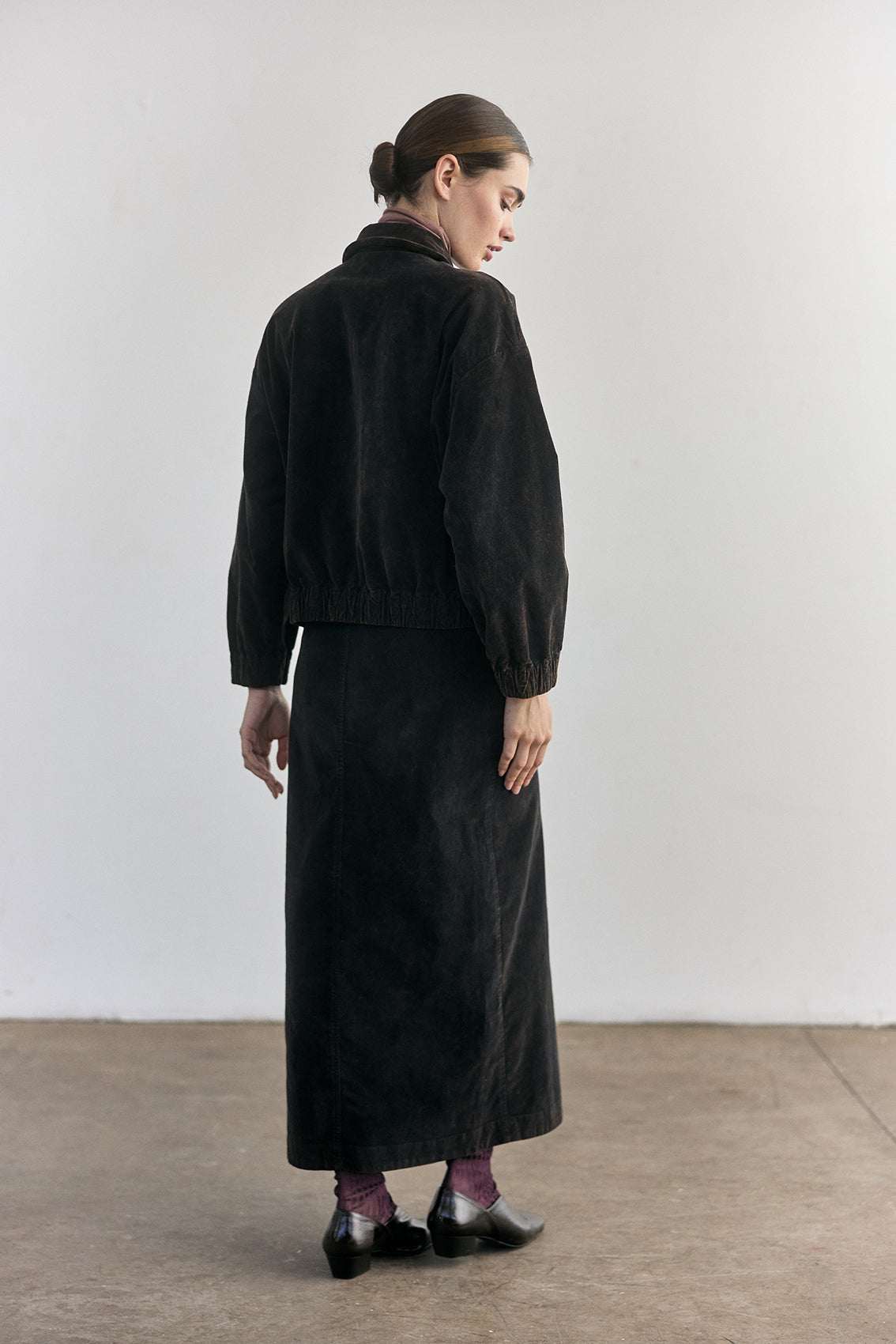 Cotton Velvet Long Skirt - Onyx