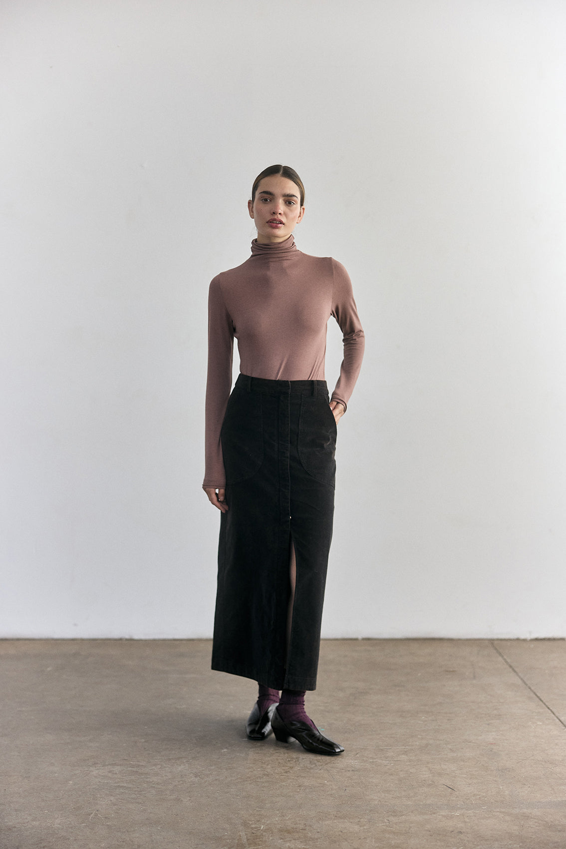 Pima Cotton Turtleneck Top - Clay