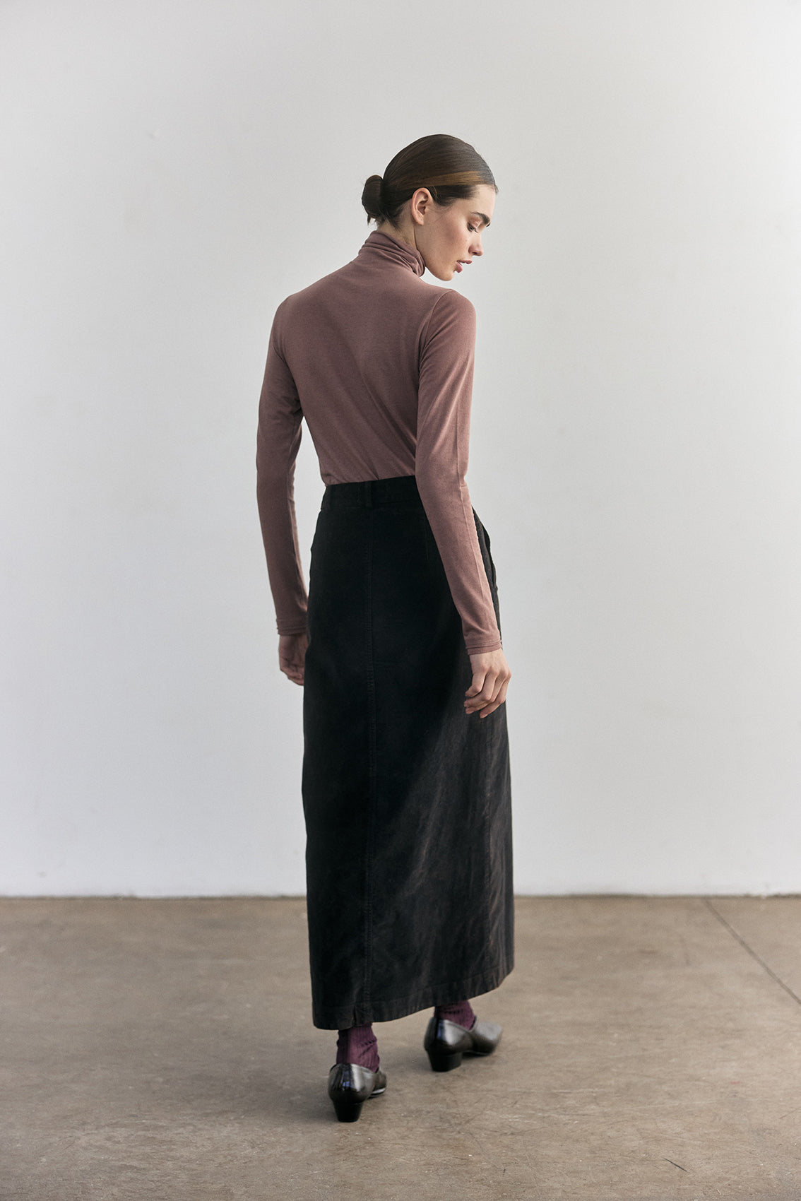 Cotton Velvet Long Skirt - Onyx