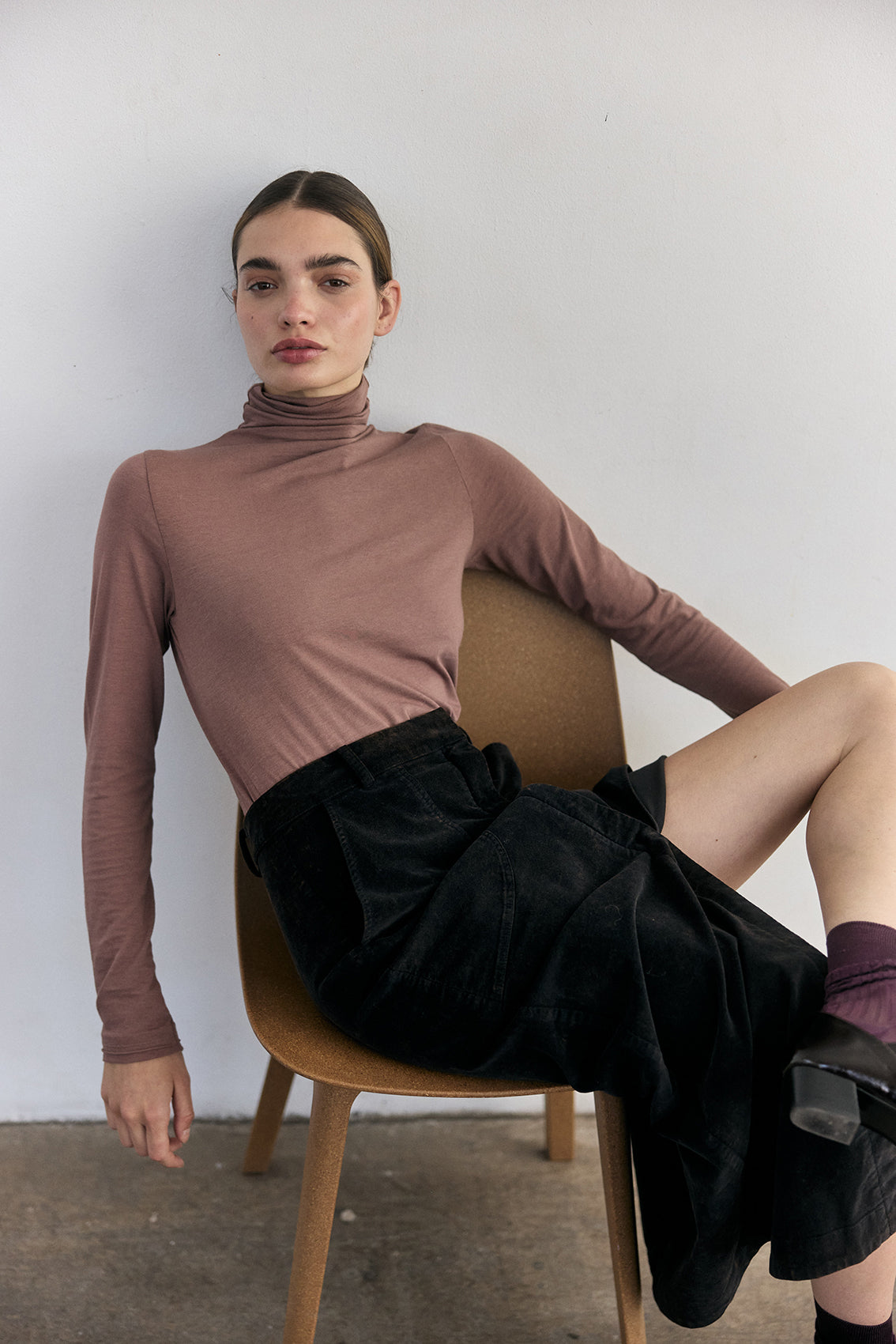 Pima Cotton Turtleneck Top - Clay
