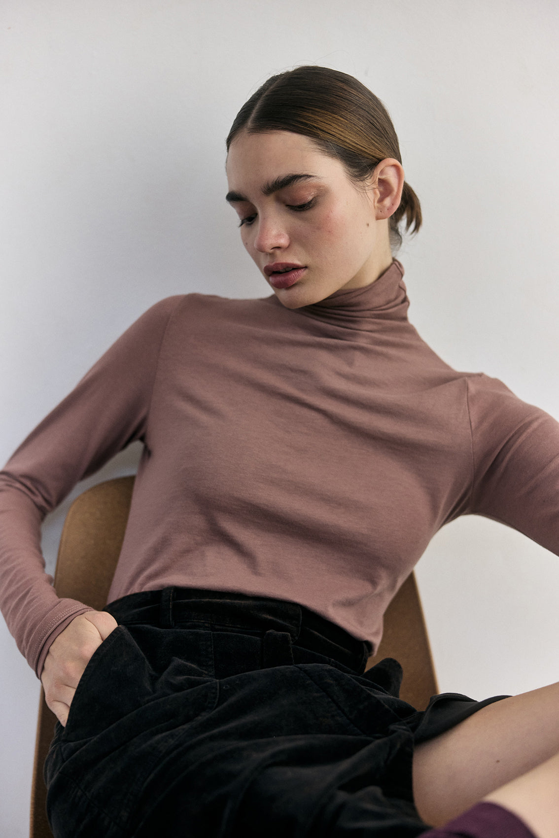 Pima Cotton Turtleneck Top - Clay