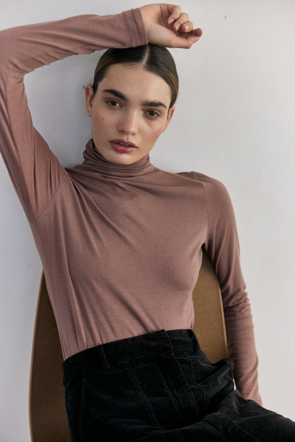 Pima Cotton Turtleneck Top - Clay