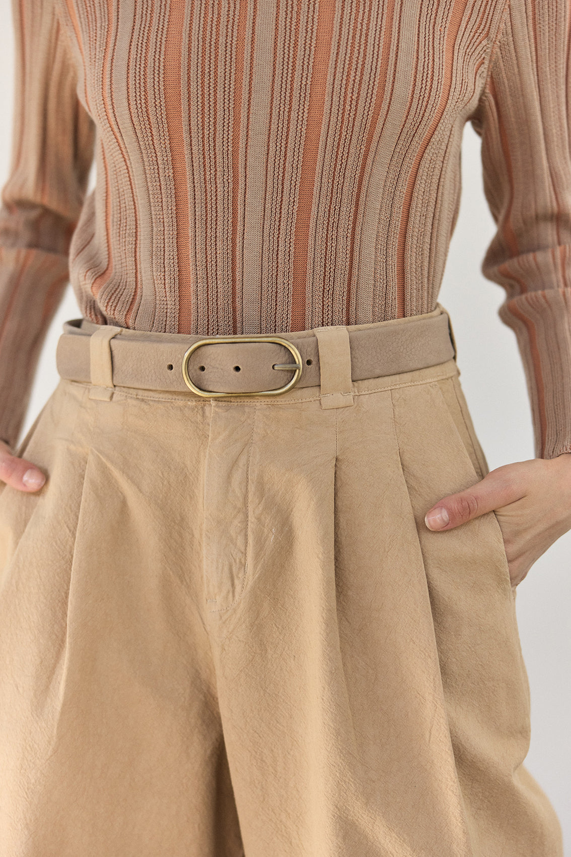 Thin Nubuck Leather Belt - Beige