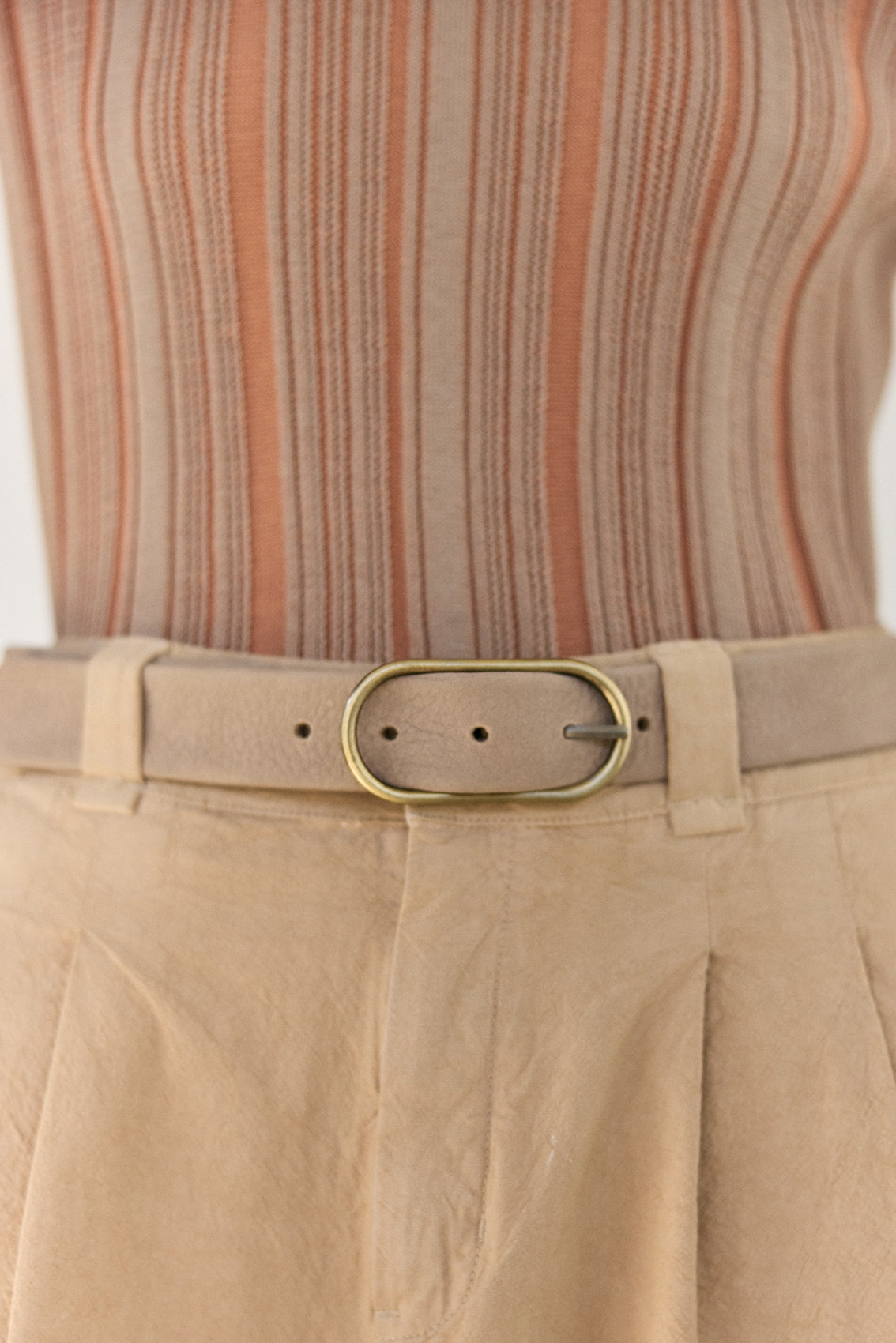 Thin Nubuck Leather Belt - Beige