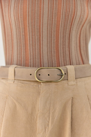 Thin Nubuck Leather Belt - Beige