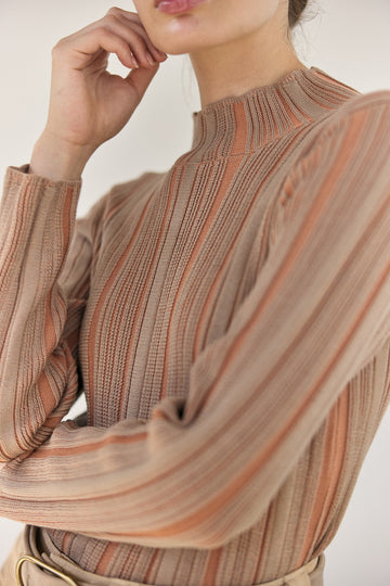 Pima Cotton Contrast Knitted Top - Sand/Copper