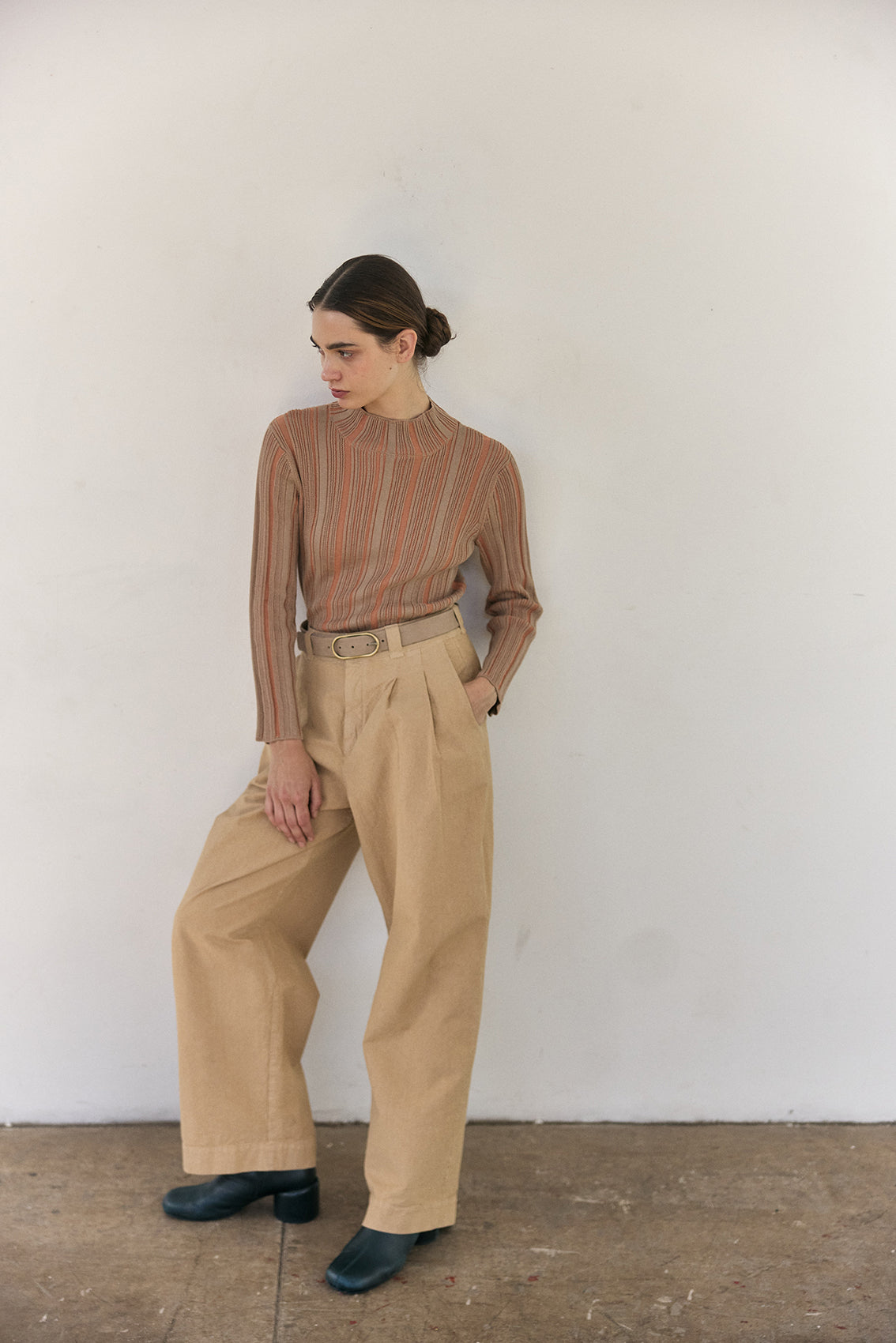 Thin Nubuck Leather Belt - Beige