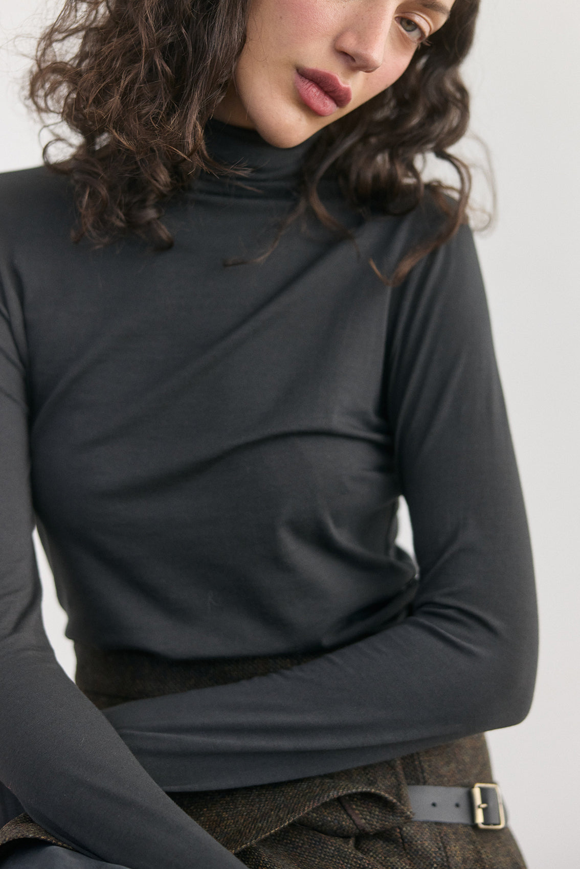 Pima Cotton Turtleneck Top - Slate