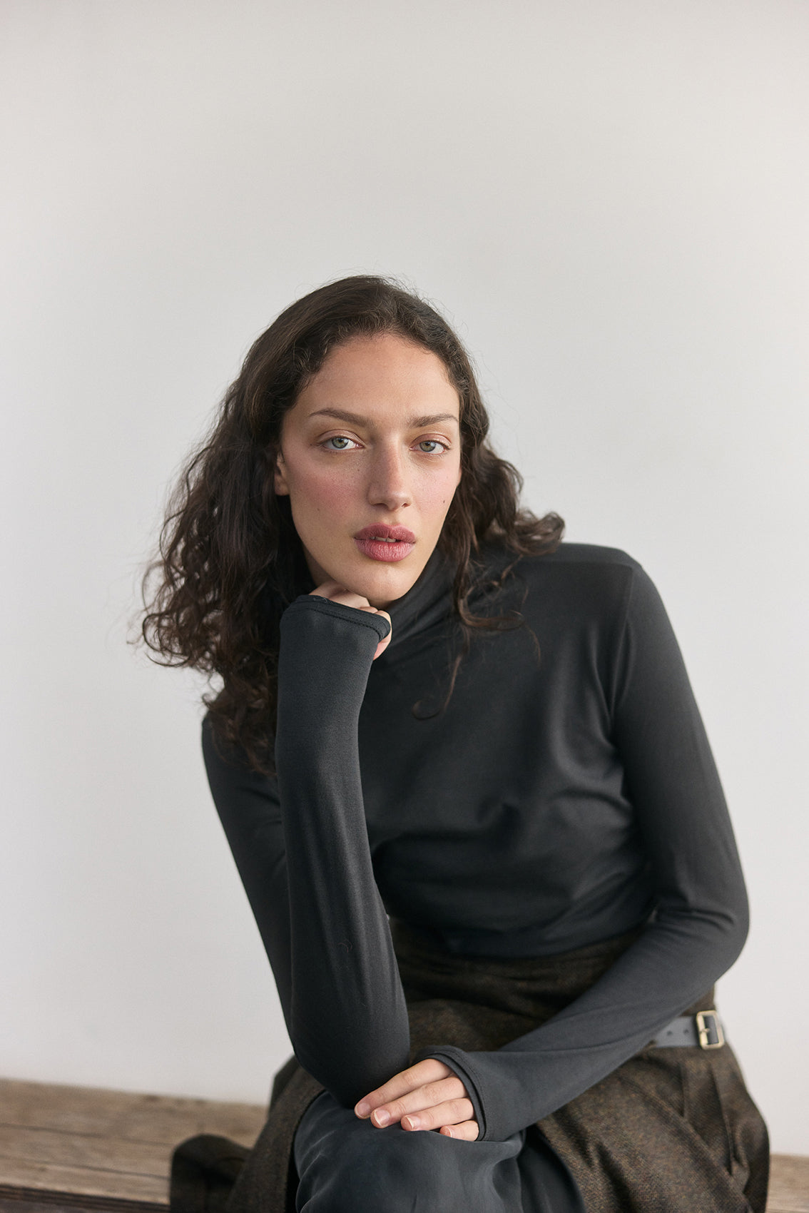 Pima Cotton Turtleneck Top - Slate