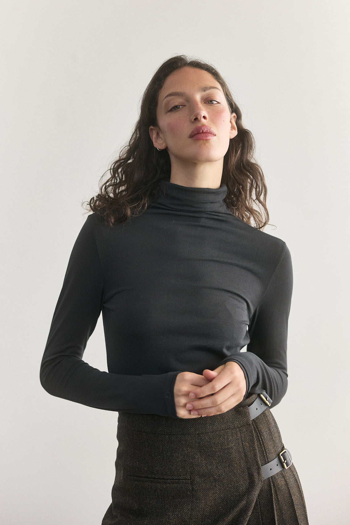 Pima Cotton Turtleneck Top - Slate