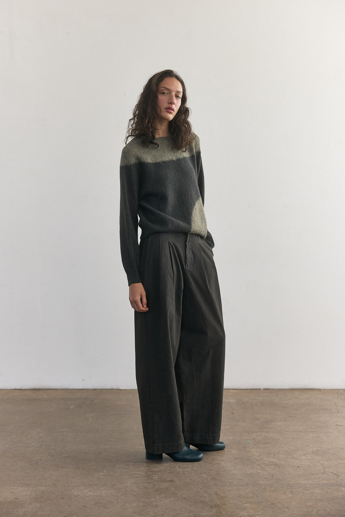 Sweater Felted Semicírculos Alpaca - Pizarra/Musgo