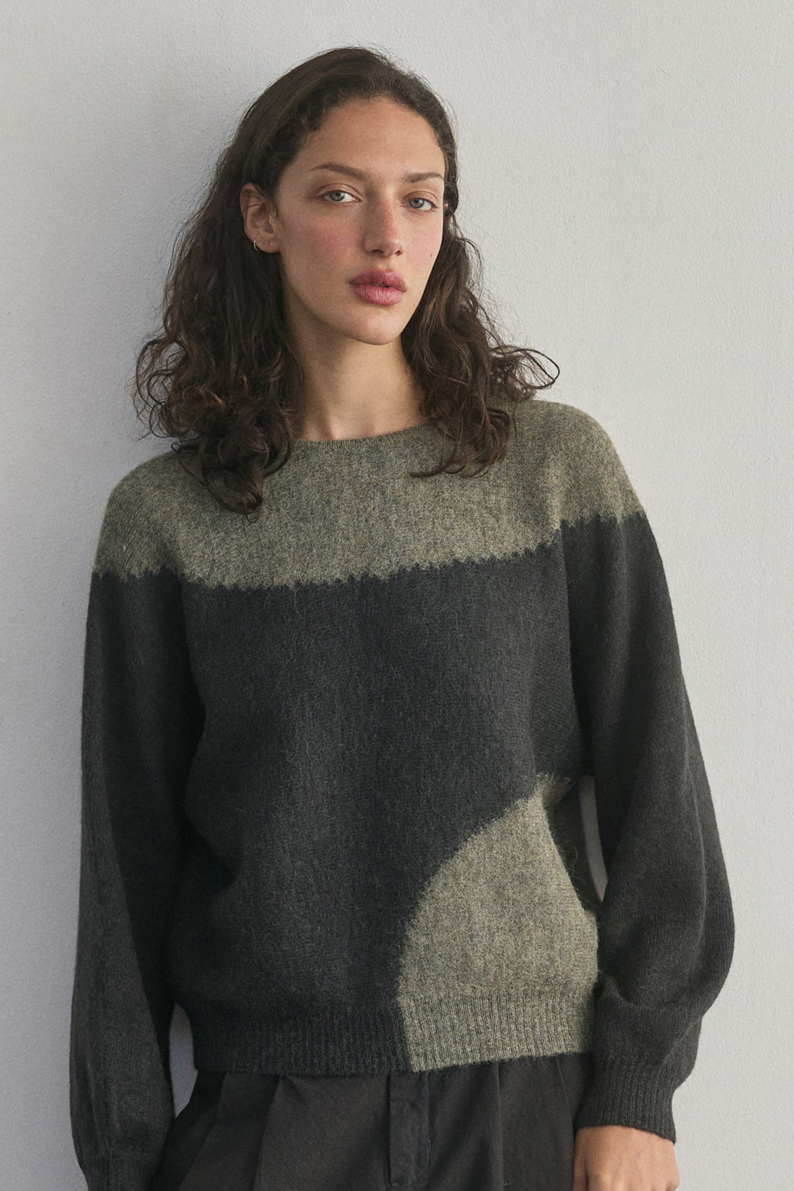 Sweater Felted Semicírculos Alpaca - Pizarra/Musgo