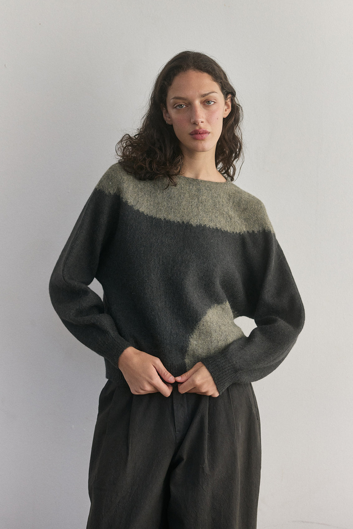 Sweater Felted Semicírculos Alpaca - Pizarra/Musgo