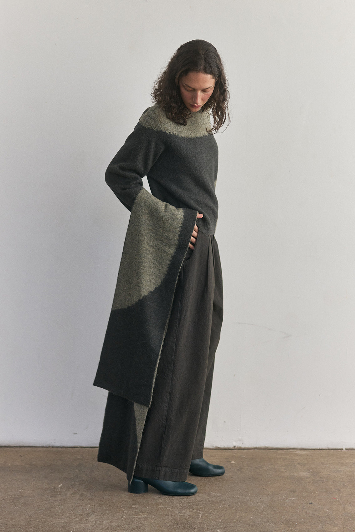 Bufanda Alpaca Felted Semicírculos - Pizarra/Musgo