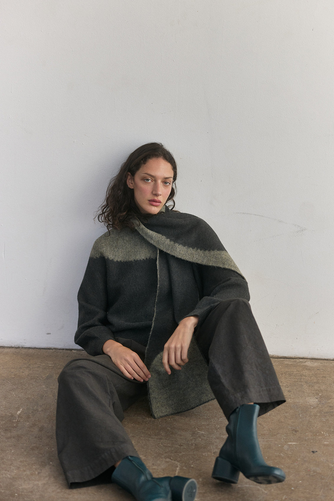 Sweater Felted Semicírculos Alpaca - Pizarra/Musgo