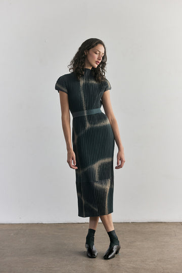 Pleated Print Dress - Slate