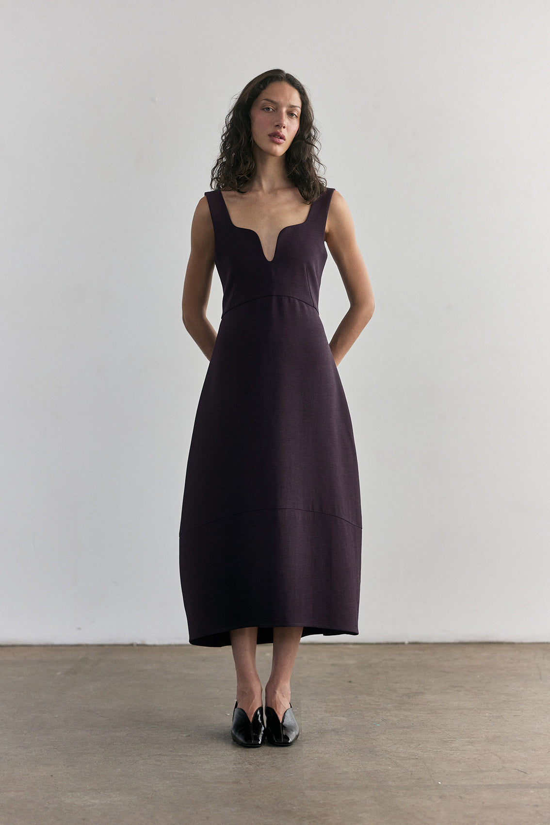 Vestido Largo Viscosa-Lana - Berenjena