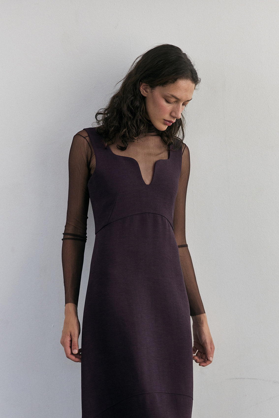 Sheer Silk Long-Sleeve Top - Aubergine