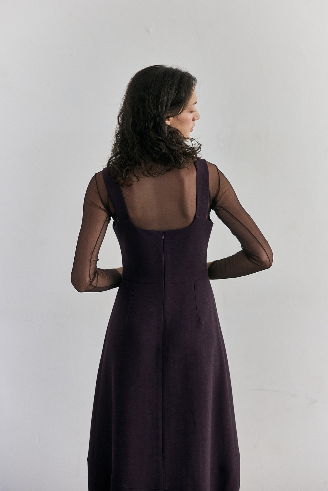 Sheer Silk Long-Sleeve Top - Aubergine