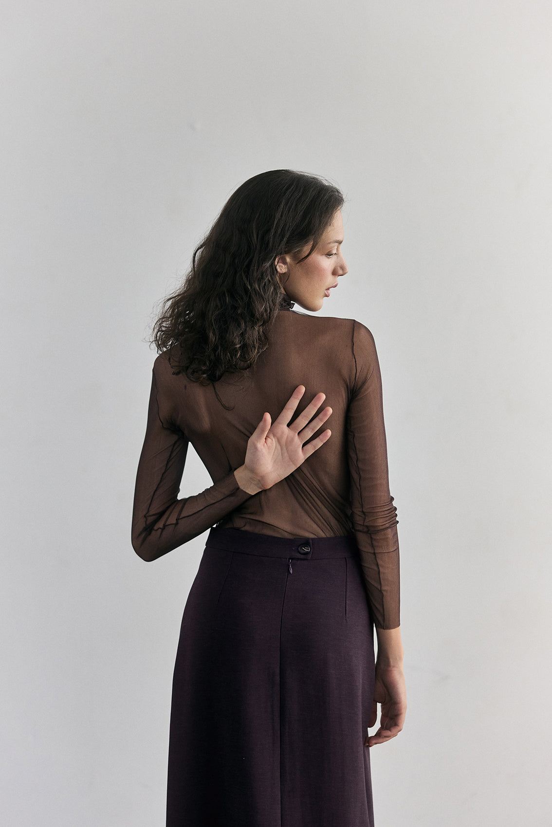 Sheer Silk Long-Sleeve Top - Aubergine