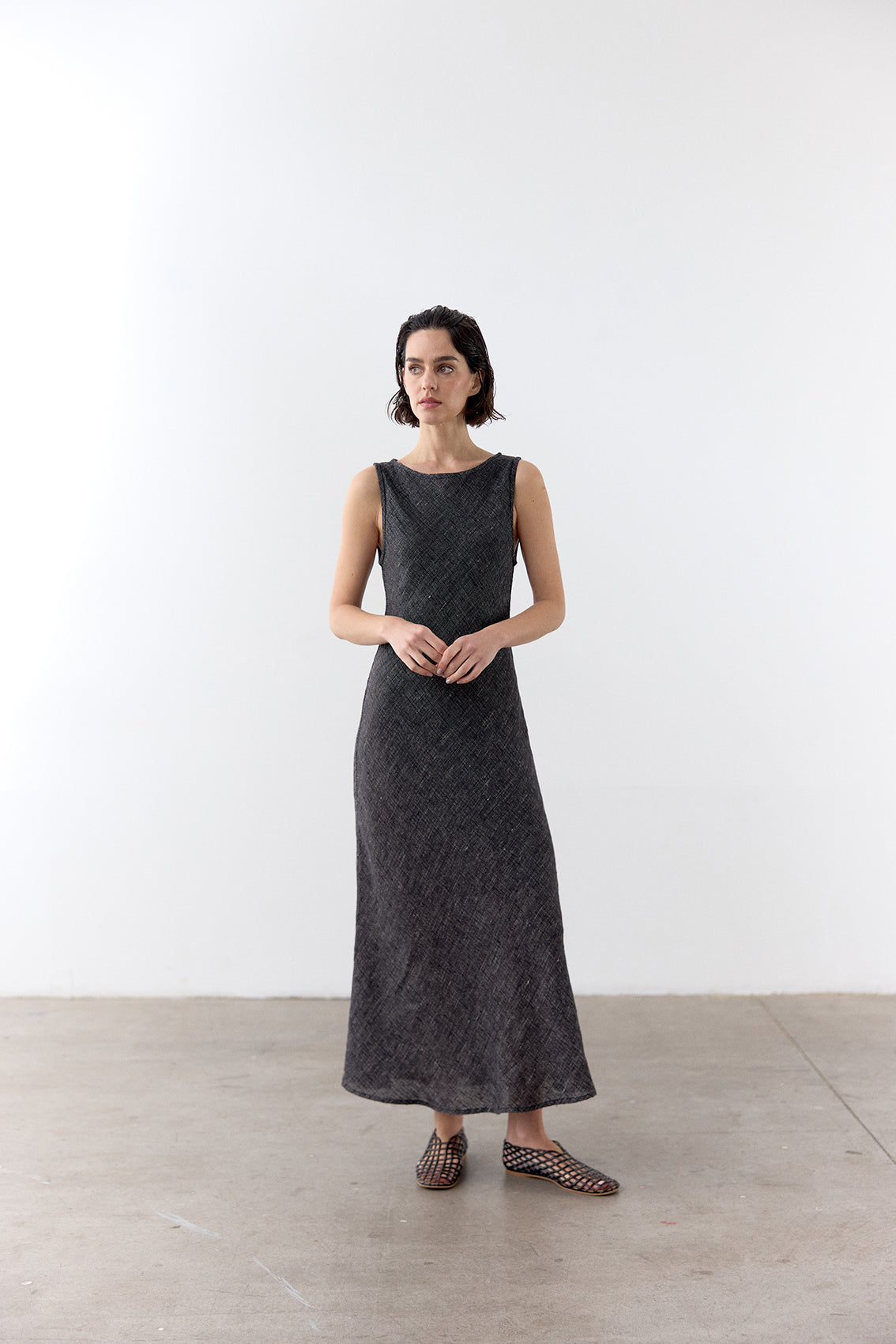 Bias Cut Linen Dress - Ónix