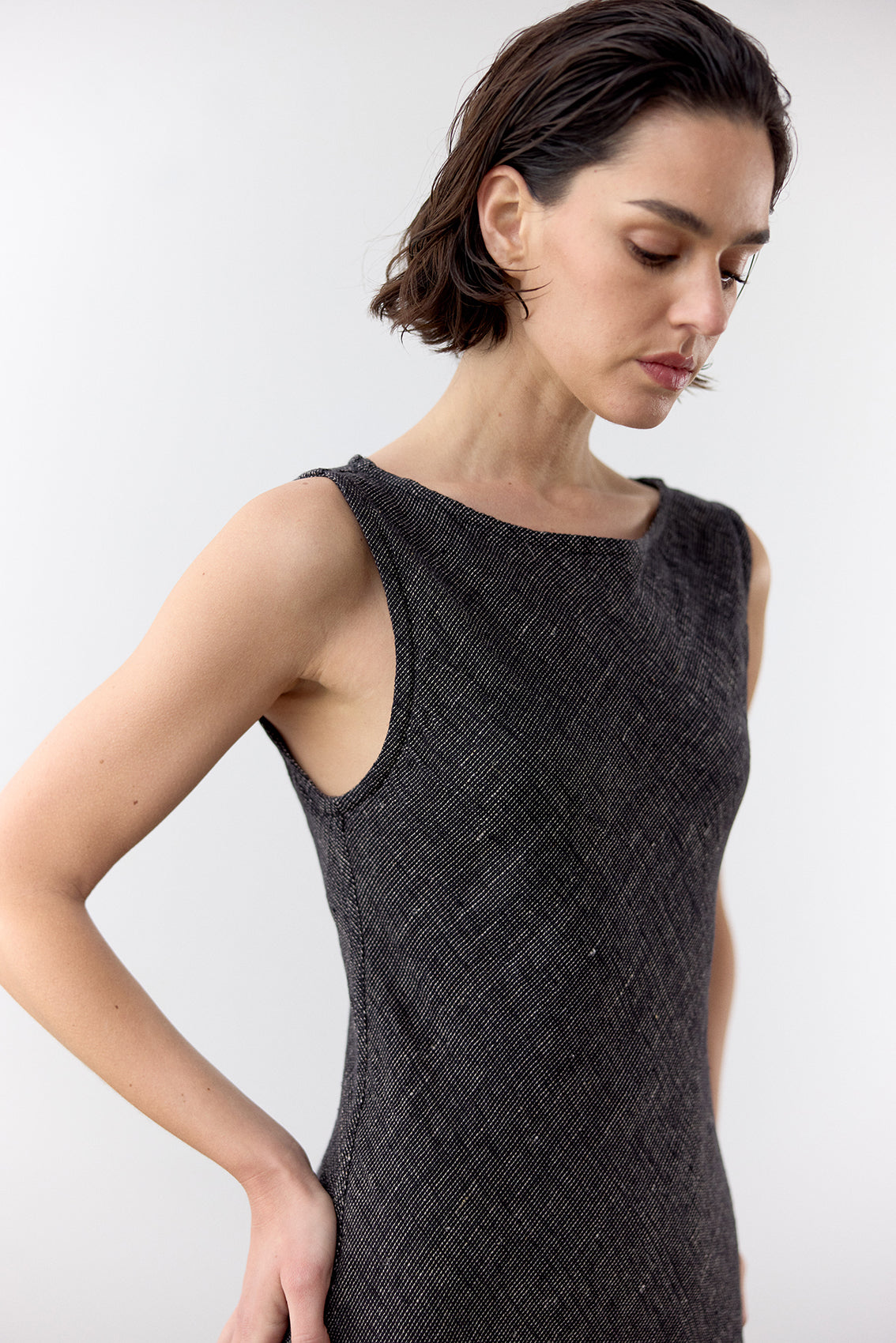 Bias Cut Linen Dress - Ónix