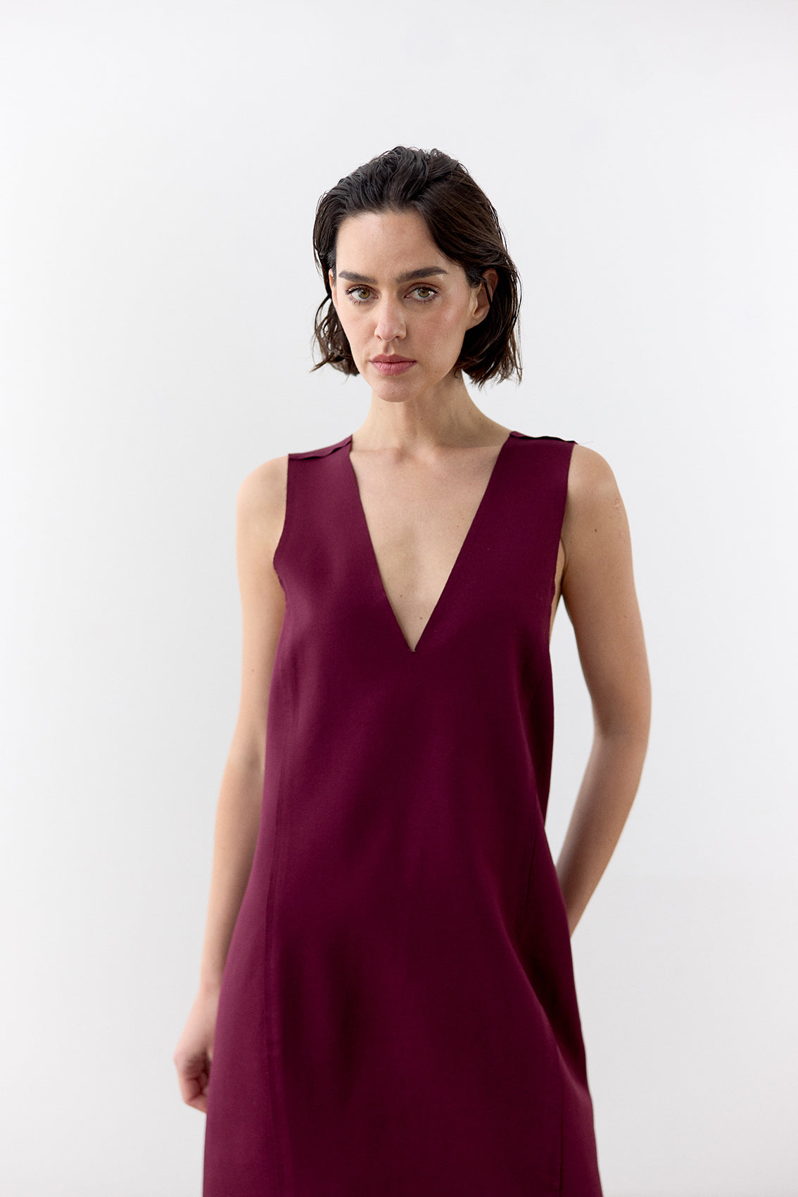 Deep-V Short Dress - Vino