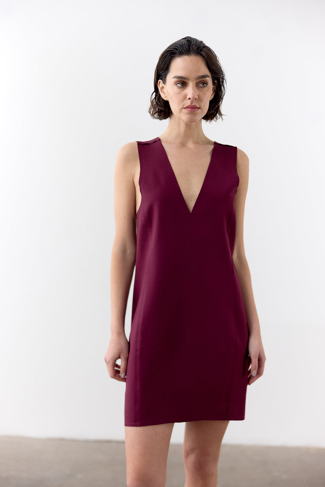 Deep-V Short Dress - Vino