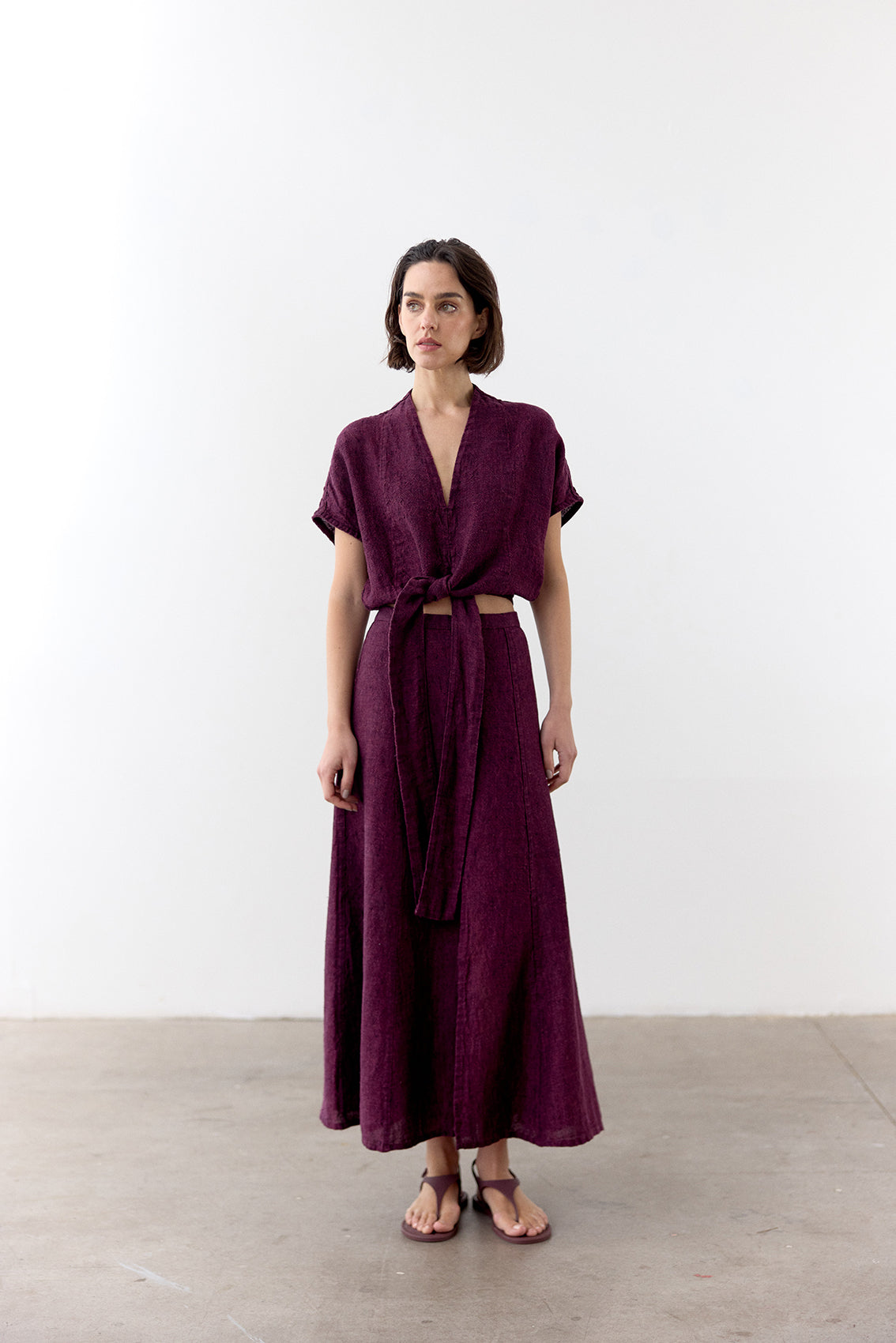 Tie-Waist Linen Top - Vino